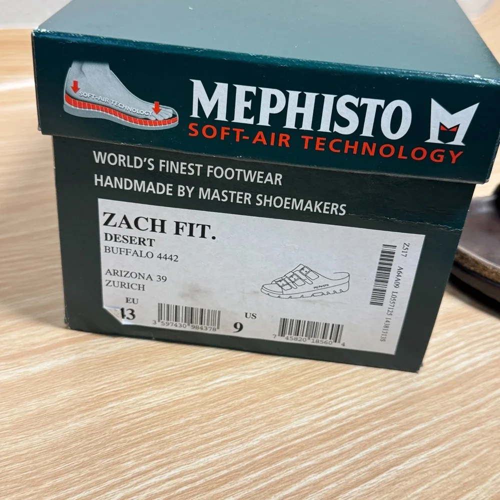 Mephisto Zach Fit 4442 Sandals Mens US 9 Desert Buffalo Leather Adjustable Slide